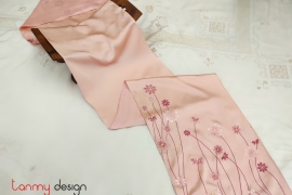 Light pink silk scarf hand-embroidered with chrysanthemum 33*200 cm